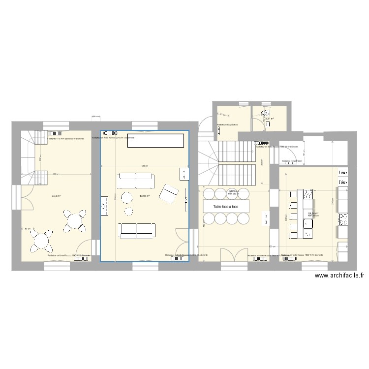 La Soudelle RDC Chauffage. Plan de 5 pièces et 141 m2