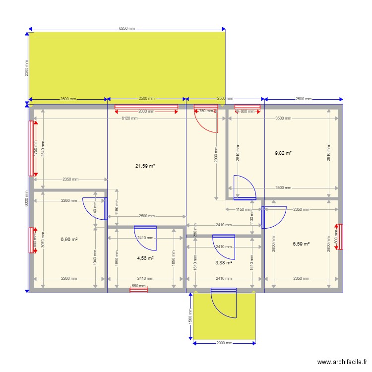 moshul. Plan de 8 pièces et 68 m2