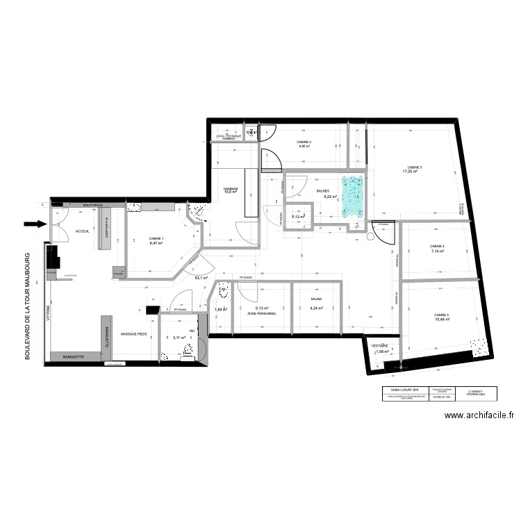 Sabai existant. Plan de 15 pièces et 138 m2