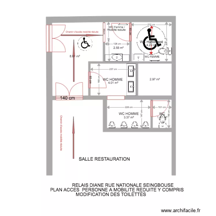 relais diane TOILETTE . Plan de 