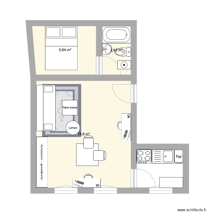 Plan appartement Paris Plan 3 pièces 27 m2 dessiné par marine...