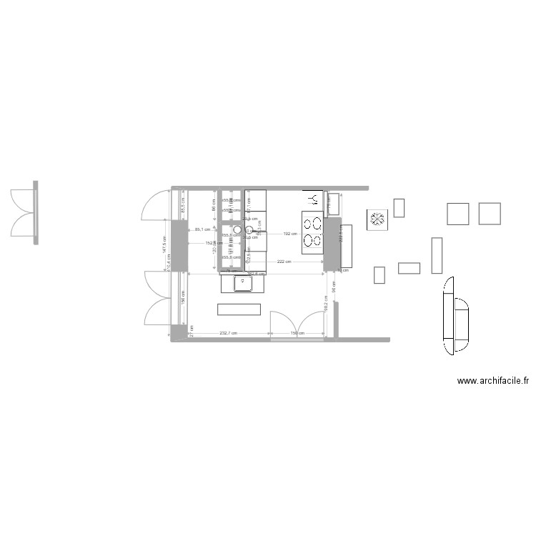 cuisin10. Plan de 2 pièces et 1 m2