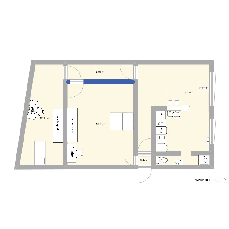 1 er étage Outremeuse . Plan de 5 pièces et 59 m2