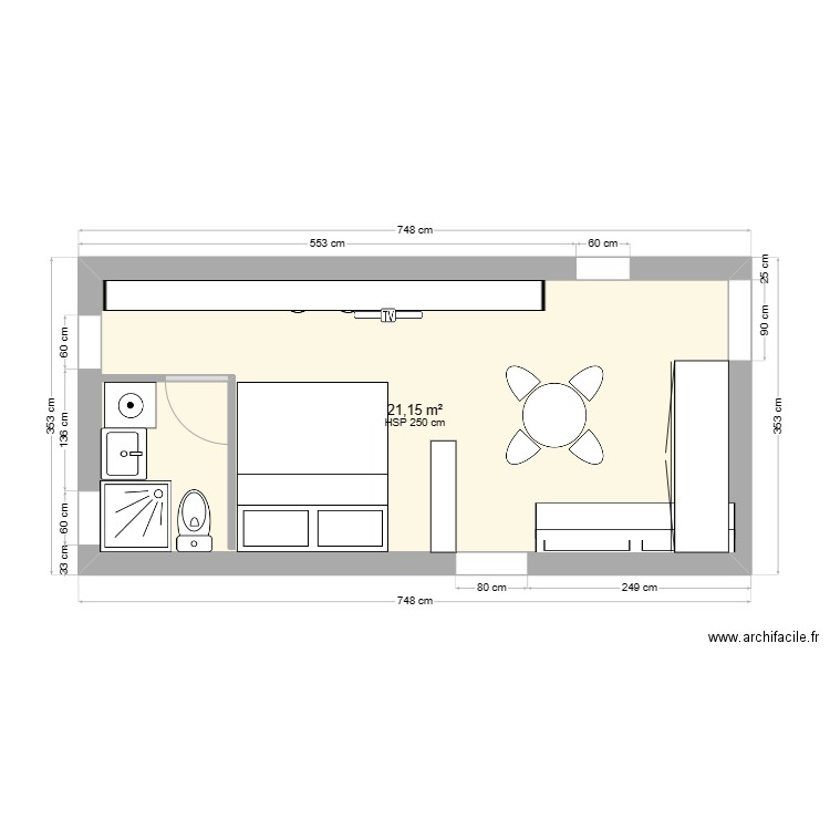 AMENAGEMENT CHAMBRE LOC. Plan de 1 pièce et 21 m2