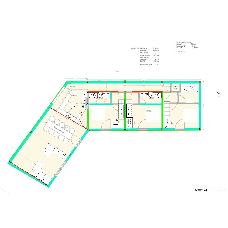 CUISINE 7. Plan de 17 pièces et 228 m2