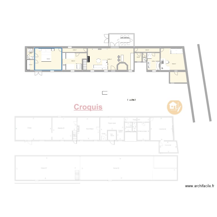 longere. Plan de 0 pièce et 0 m2