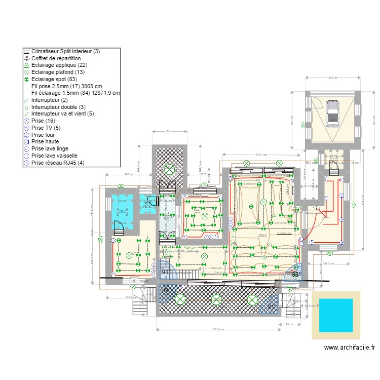 plan electricte  185. Plan de 11 pièces et 49 m2