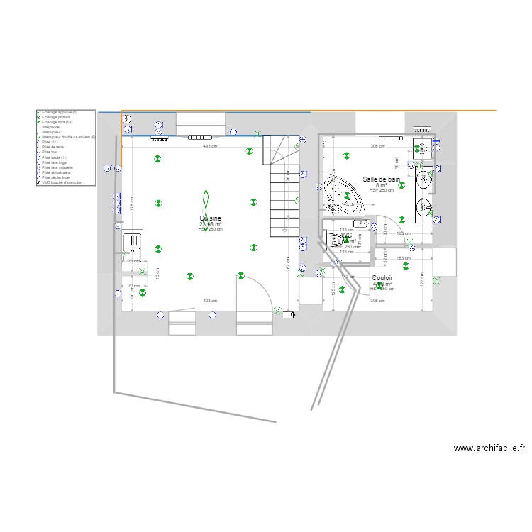 Sdb. Plan de 4 pièces et 38 m2