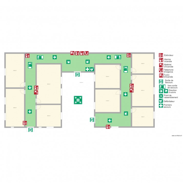 plan evacuation bureau complet. Plan de 0 pièce et 0 m2