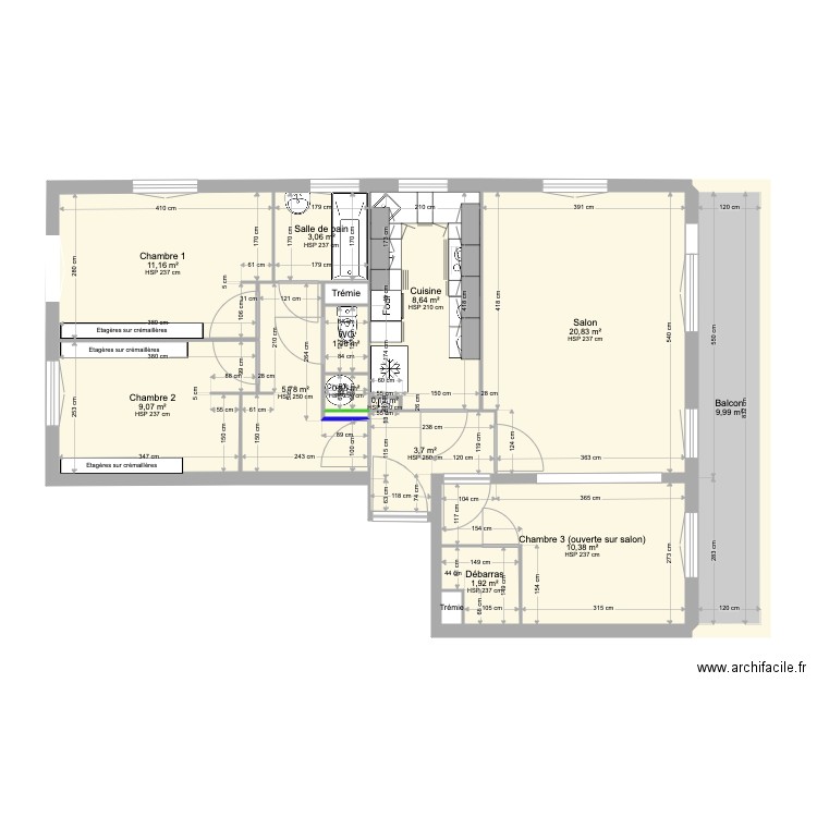 Plan Placard Chauffe eau pour AtDeco. Plan de 16 pièces et 87 m2