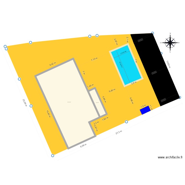 Plan de masse v3. Plan de 2 pièces et 121 m2