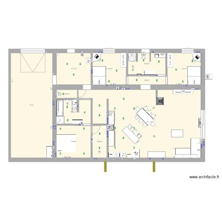 Plan avec électricité. Plan de 11 pièces et 196 m2