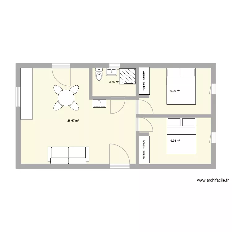Pallier plan D. Plan de 4 pièces et 52 m² Pallier plan D. Plan de 4 pièces et 52 m²