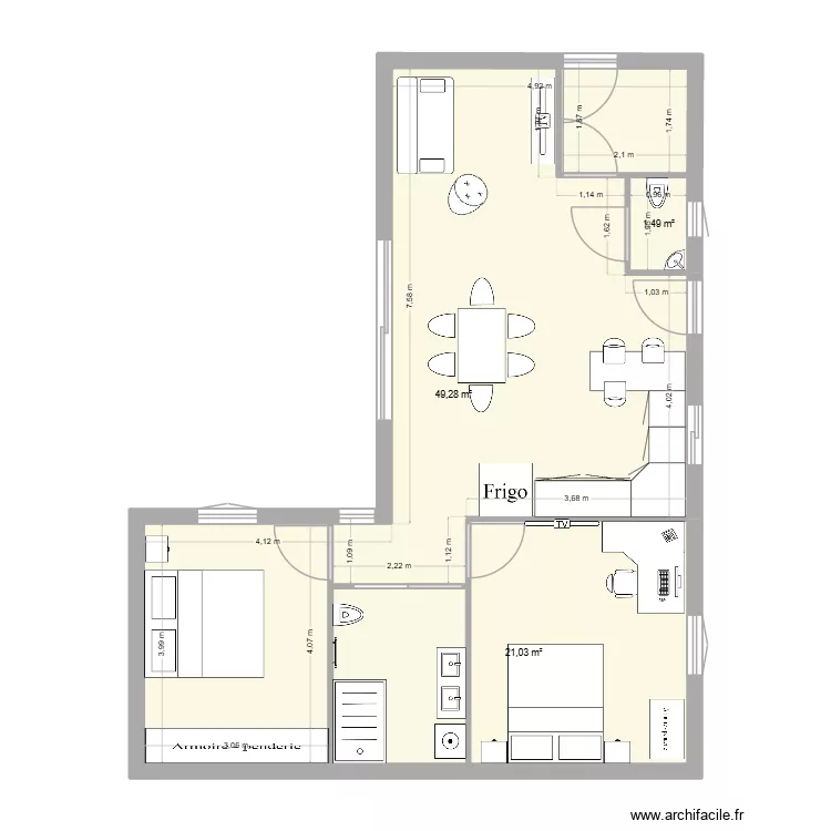 M1 - Valti&egrave;re. Plan de 3  et 72 m²