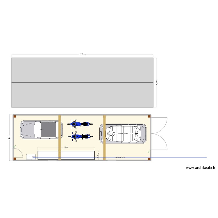 garage. Plan de 1 pièce et 46 m2