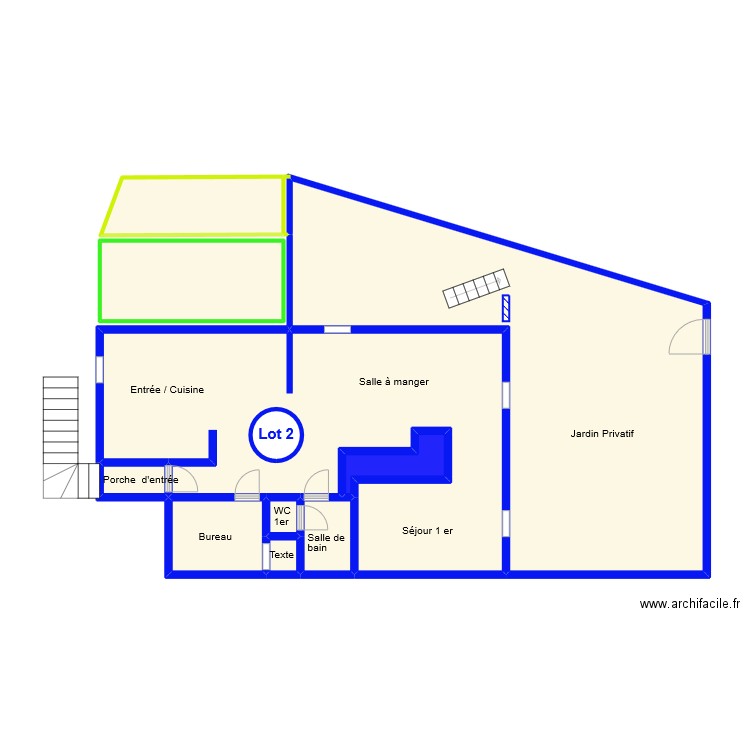 1 er etage bleu. Plan de 10 pièces et 101 m2