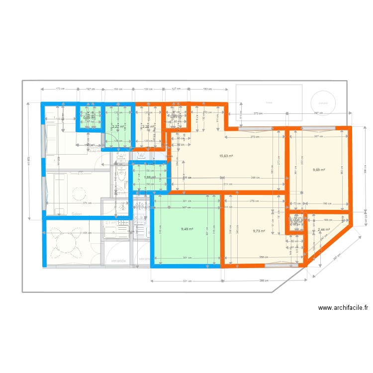 DOUALA CHAMBY7. Plan de 26 pièces et 134 m2