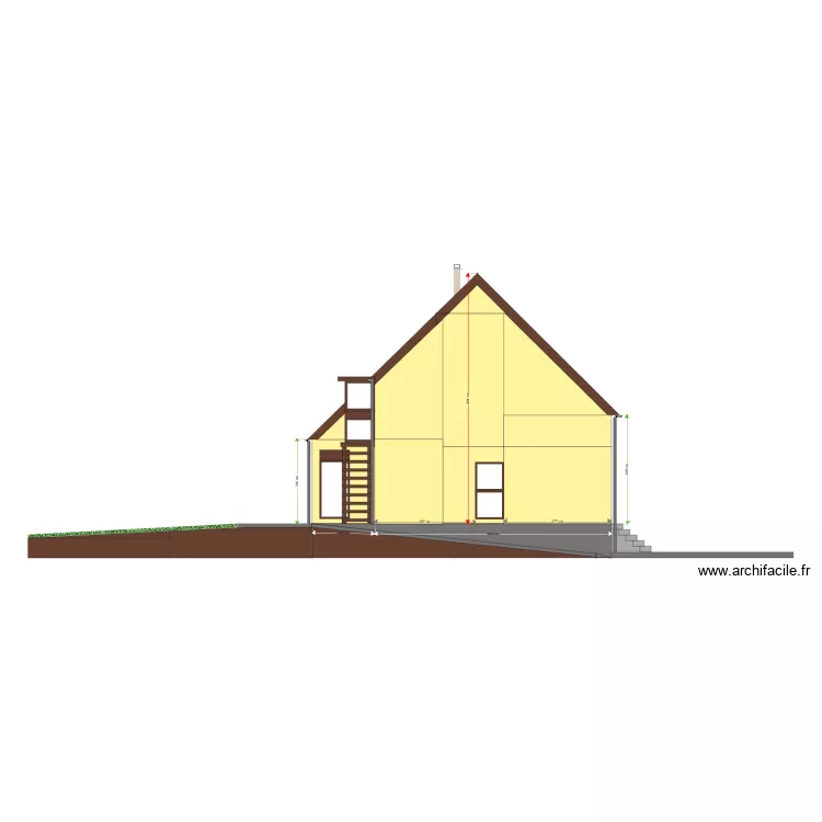 Fa&ccedil;ade sud apr&egrave;s travaux. Plan de 