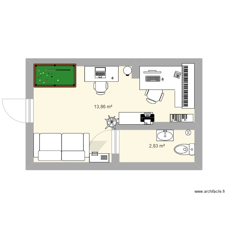 designe de studio. Plan de 2 pièces et 17 m2