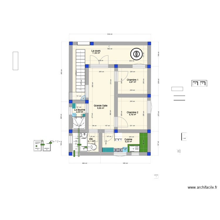 Fonenana. Plan de 7 pièces et 42 m2