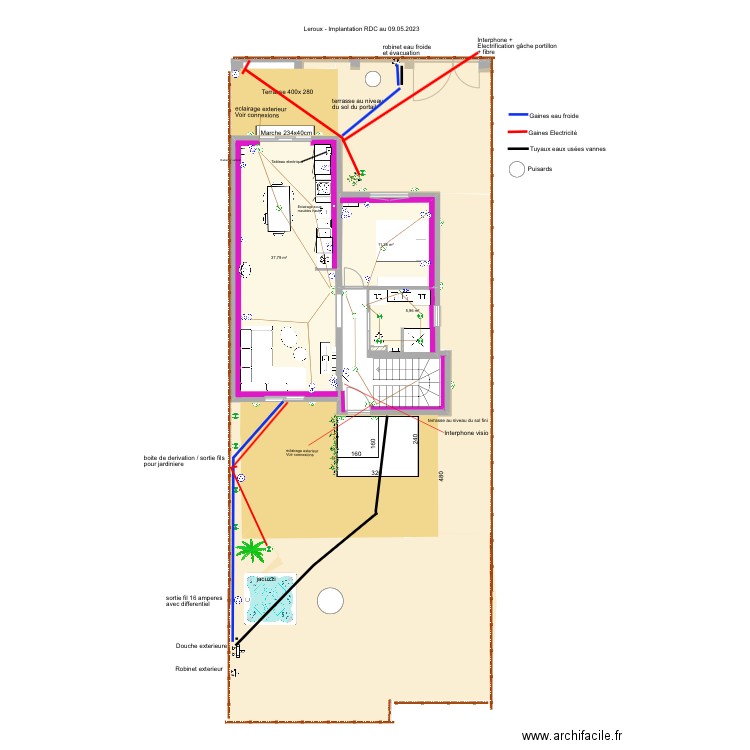 LEROUX Plans électricité RDC 08.05.2023. Plan de 3 pièces et 55 m2