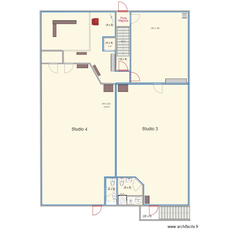 EDNL 2e étage reaménagement. Plan de 18 pièces et 853 m2