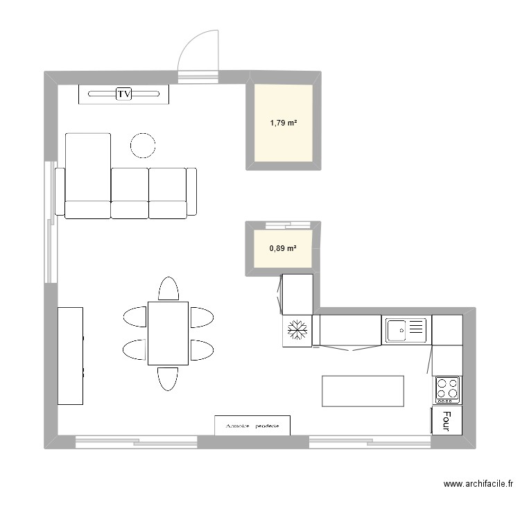 Cuisine. Plan de 2 pièces et 3 m2