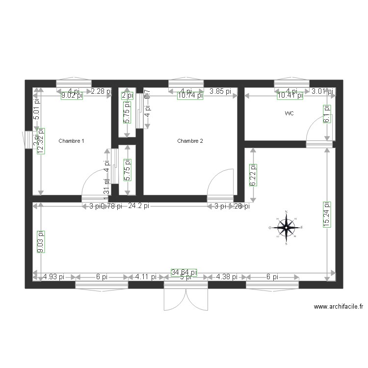 Plan impérial 2 chambres. Plan de 0 pièce et 0 m2