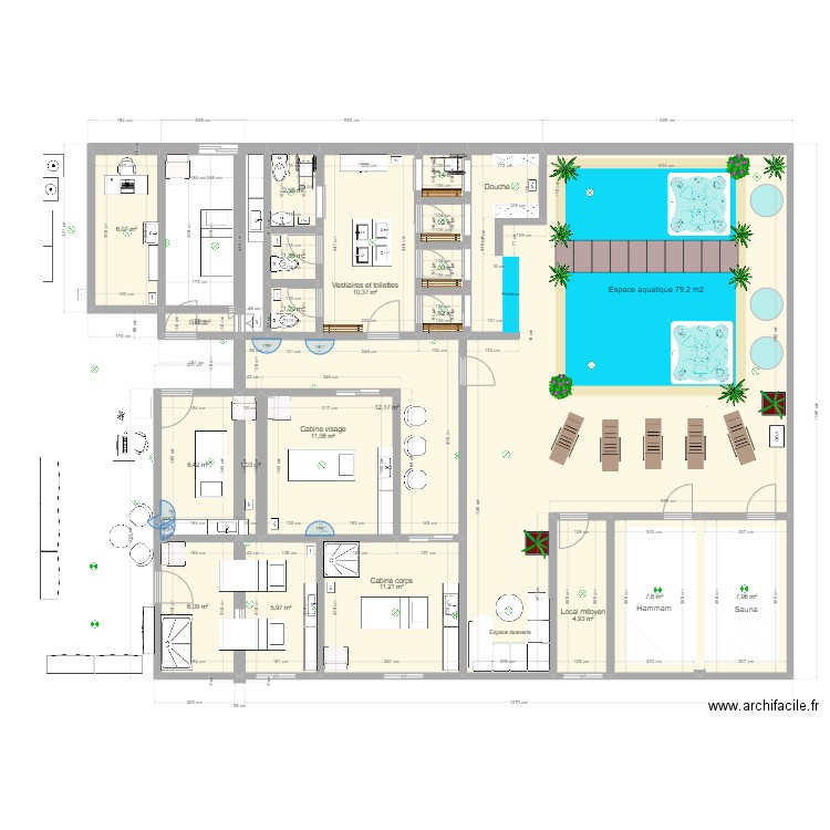 TPP. Plan de 21 pièces et 180 m2