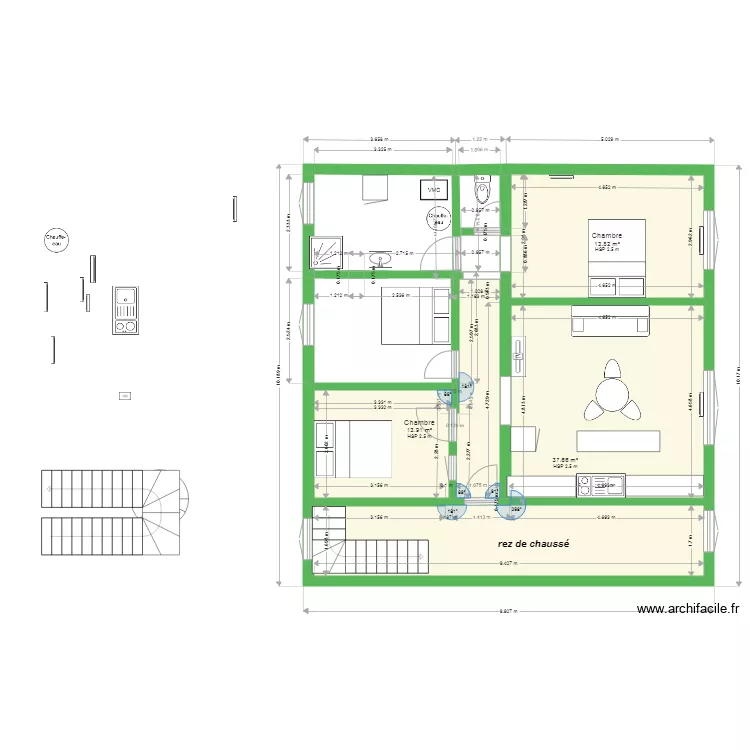 jean jaures plateau rez chauss 3 CHAMBRES. Plan de 