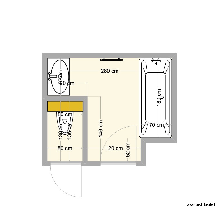 Salle de bain Boutard. Plan de 2 pièces et 6 m2