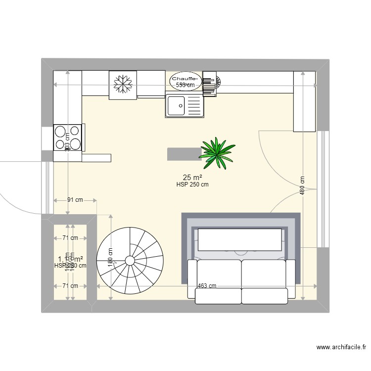 RDC V3. Plan de 2 pièces et 26 m2