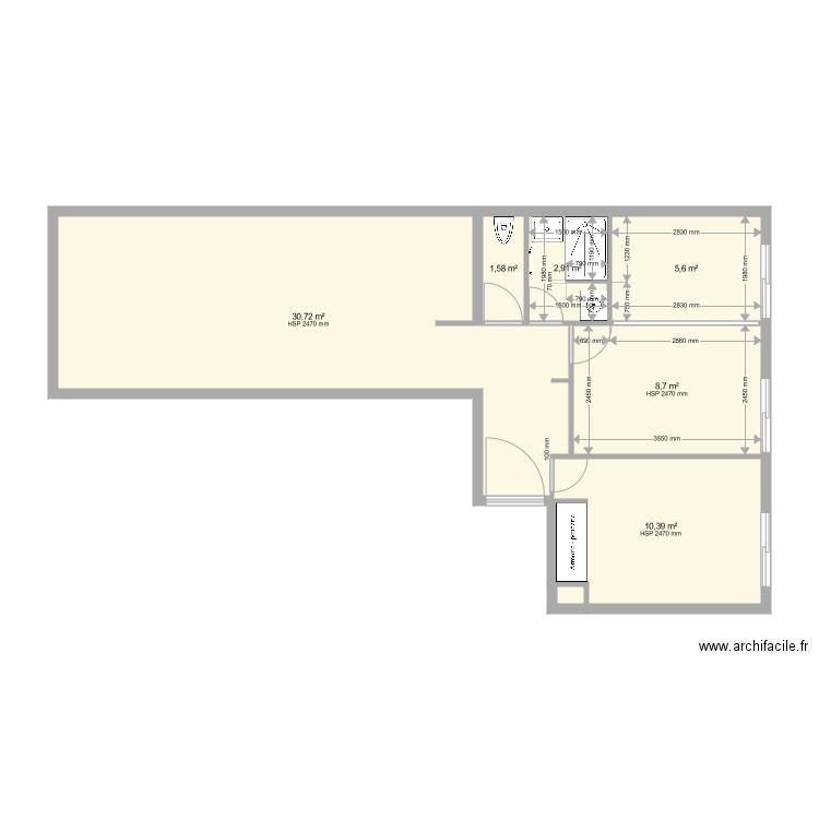 PROJET COUFFON3. Plan de 7 pièces et 60 m2