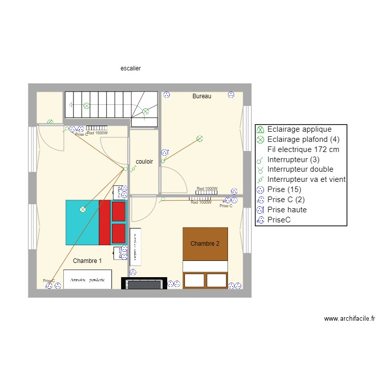 Etage Saint pol  elec et mobilier. Plan de 5 pièces et 37 m2