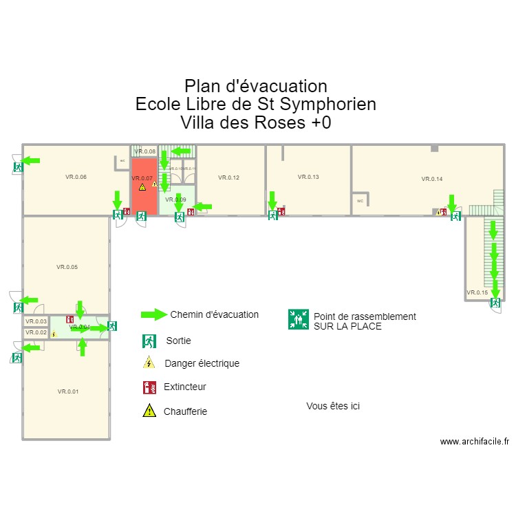 St Symphorien villa des Roses rez de chaussée. Plan de 16 pièces et 370 m2