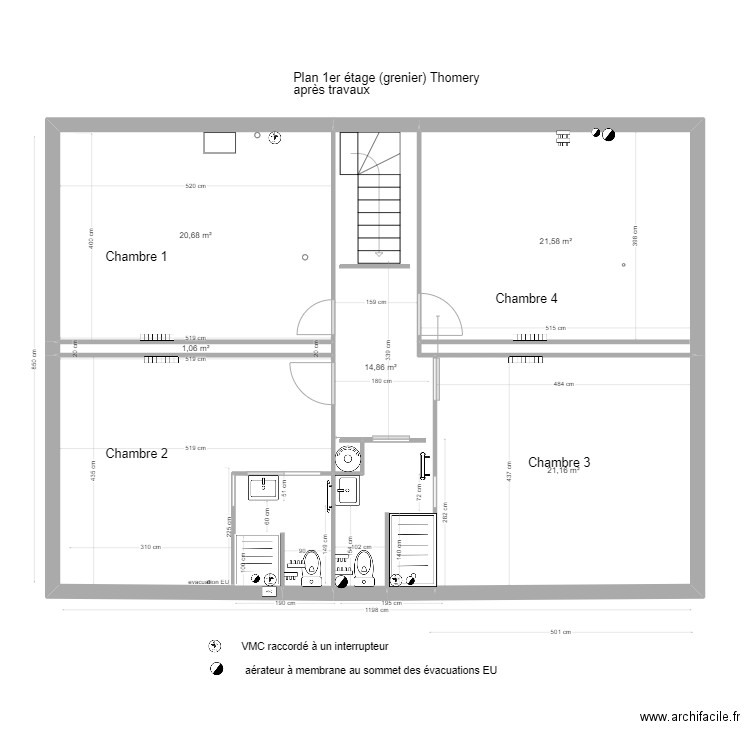 APRES plan grenier maison Thomery 2 sdd. Plan de 6 pièces et 102 m2