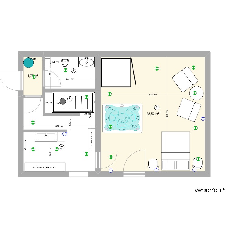 SPA et SDB 8. Plan de 2 pièces et 30 m2