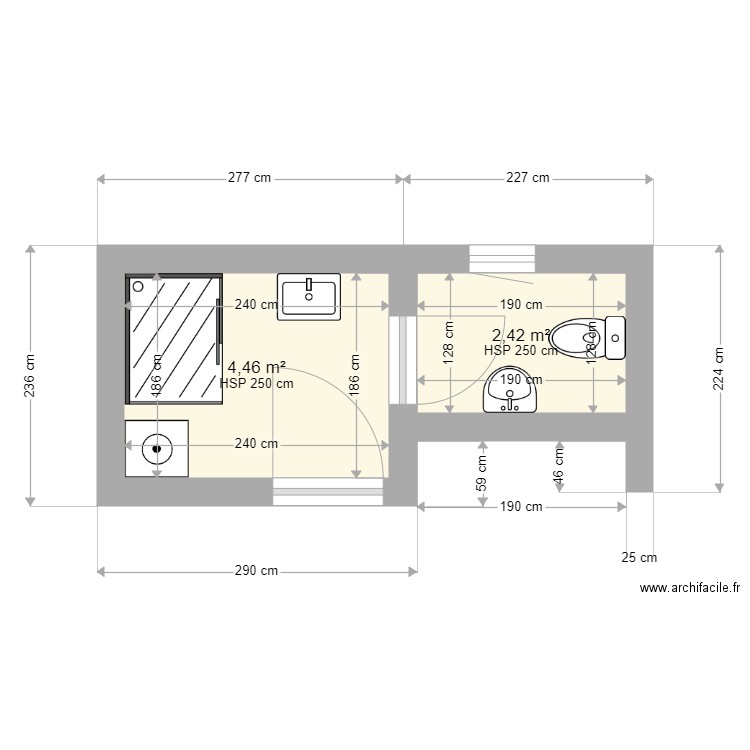 Hamburg - Bathroom new. Plan de 2 pièces et 7 m2