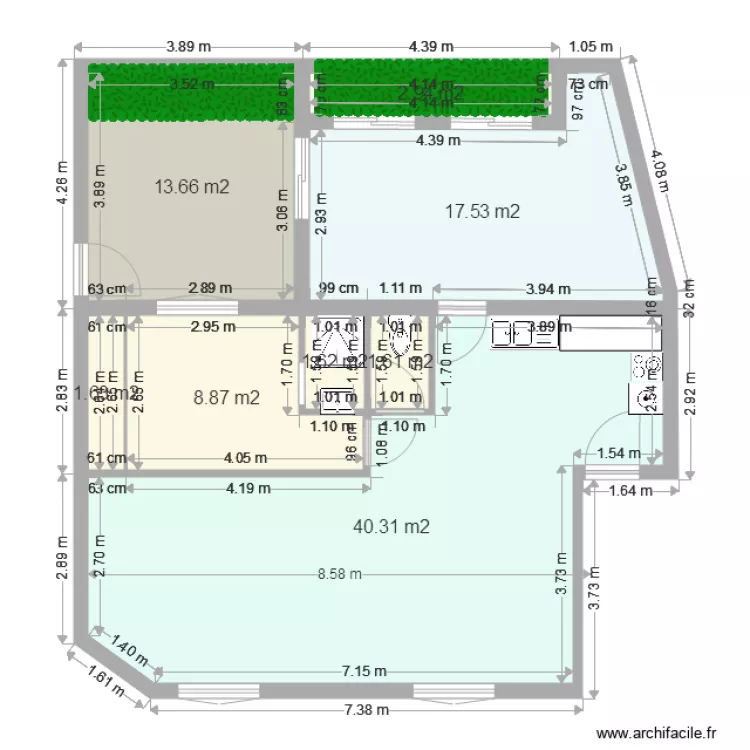 Plan T2 et T1 r&eacute;unis Duf. Plan de 