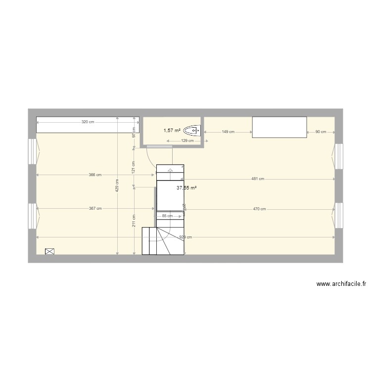 MuretBarry1EscalierInversé. Plan de 2 pièces et 39 m2