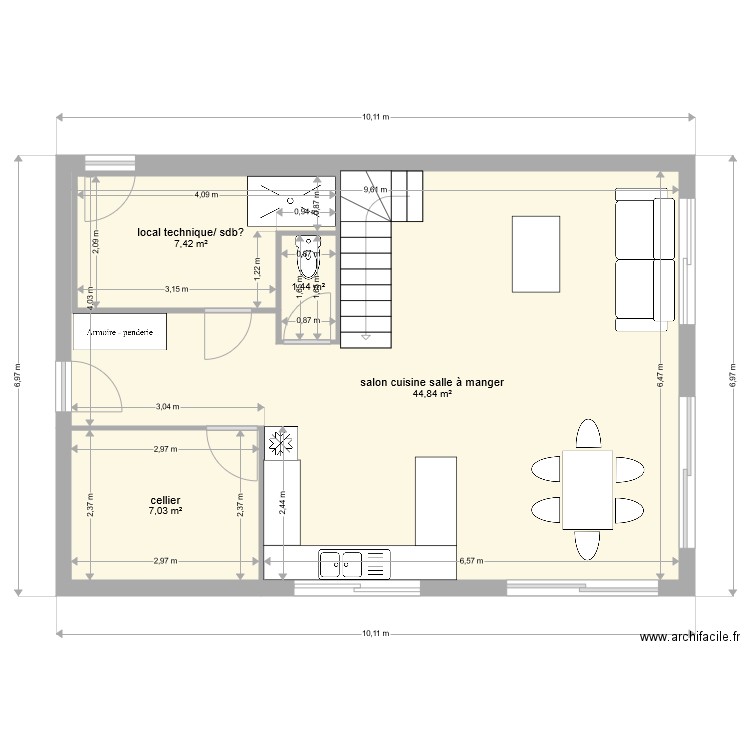 RDC 60m2 2. Plan de 4 pièces et 71 m2