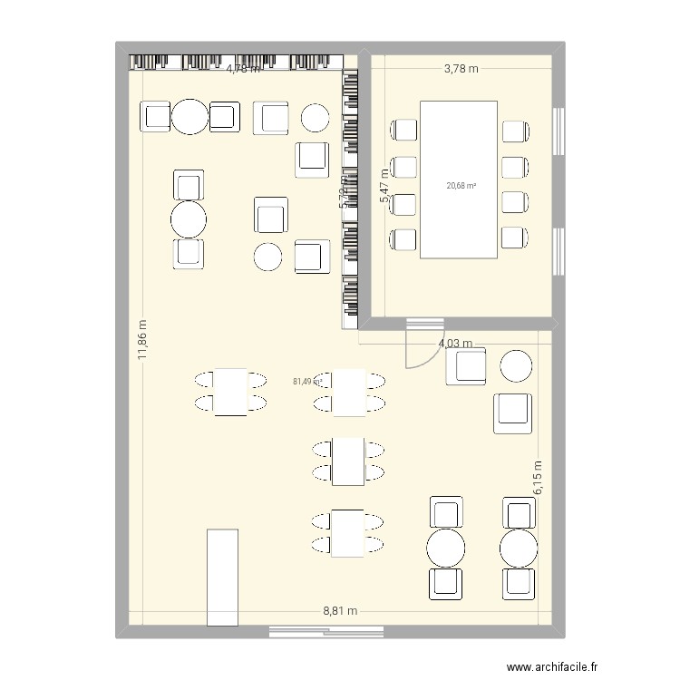 Salon de thé japonais. Plan de 2 pièces et 102 m2