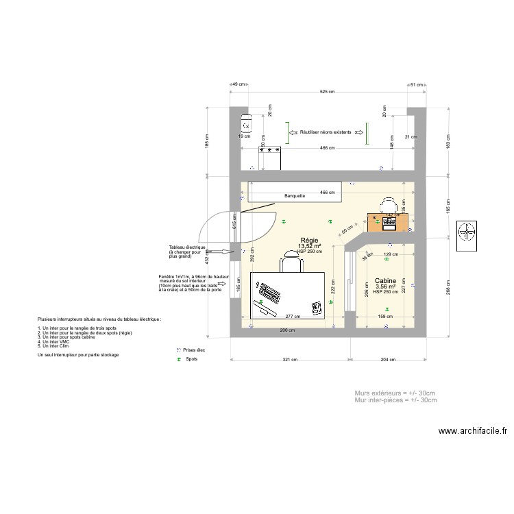 PLAN STUDIO DANS GARAGE V9 19-02 2023 . Plan de 2 pièces et 17 m2