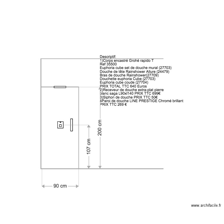 Detail Douche . Plan de 0 pièce et 0 m2