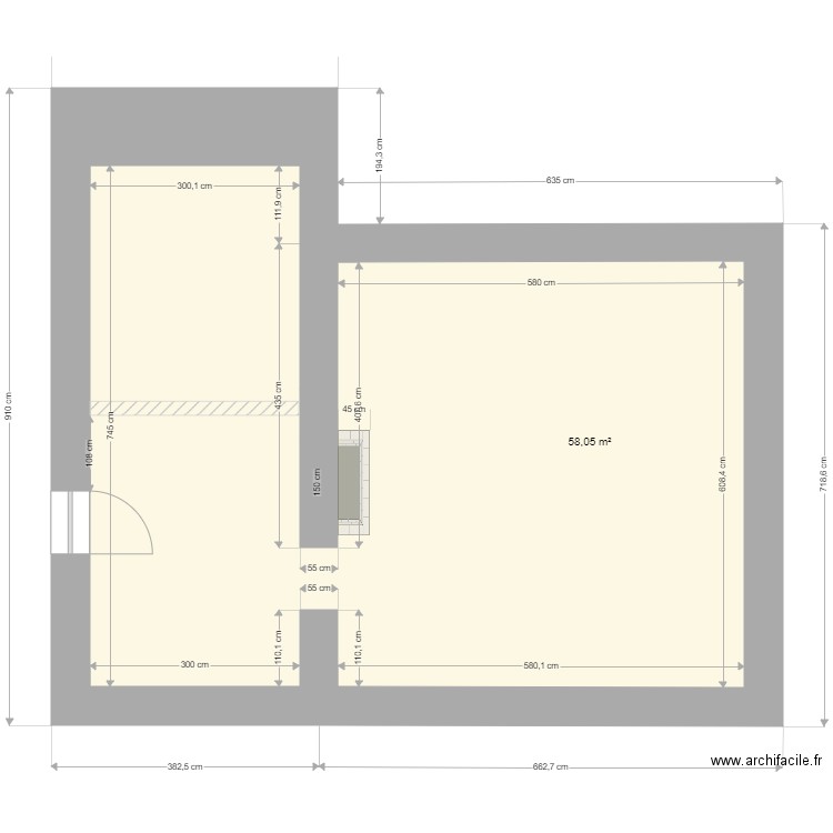 ETAGE 1. Plan de 1 pièce et 58 m2