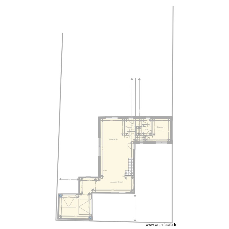 projet d extension + garage. Plan de 5 pièces et 113 m2