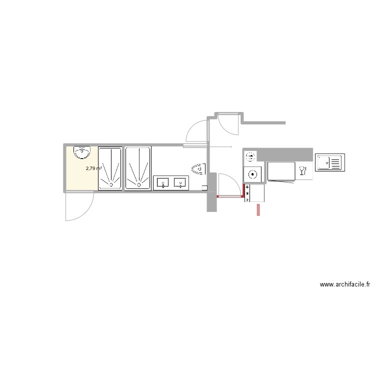 Salle de bain 2wc. Plan de 1 pièce et 3 m2