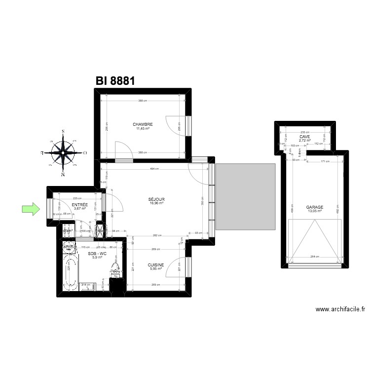 BI 8881. Plan de 10 pièces et 60 m2