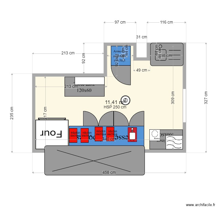 CUISINE INDIEN. Plan de 1 pièce et 11 m2