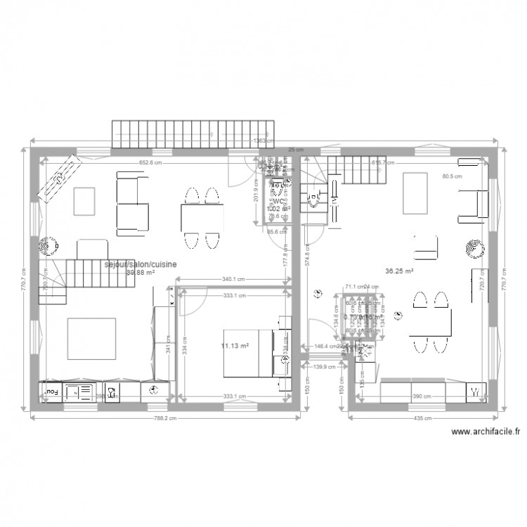 RdC projet. Plan de 7 pièces et 89 m2